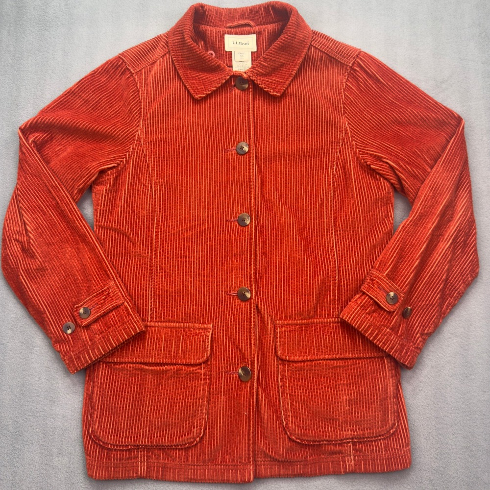 LL Bean Womens XS Orange Corduroy Removable Liner Insulated Coat Jacket